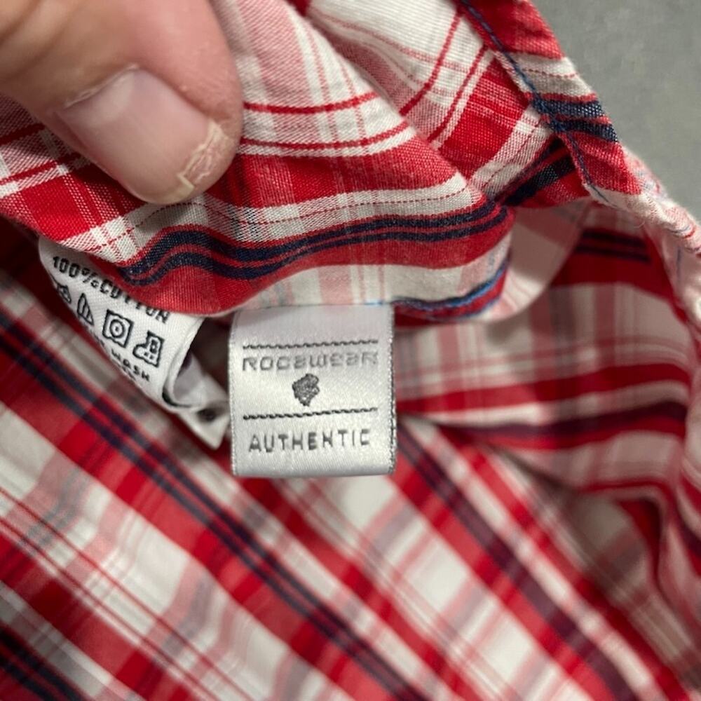 Rocawear Men's Shirt 2XL Red White Plaid Short Sleeve Button Up Checkered Camp - Picture 11 of 14